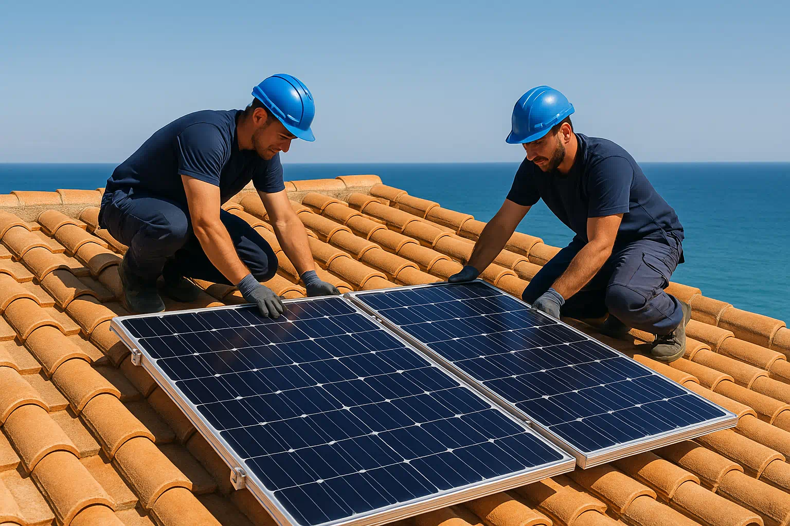Photovoltaik-Montage in Spanien – Installation auf Hausdach an der Costa Blanca.